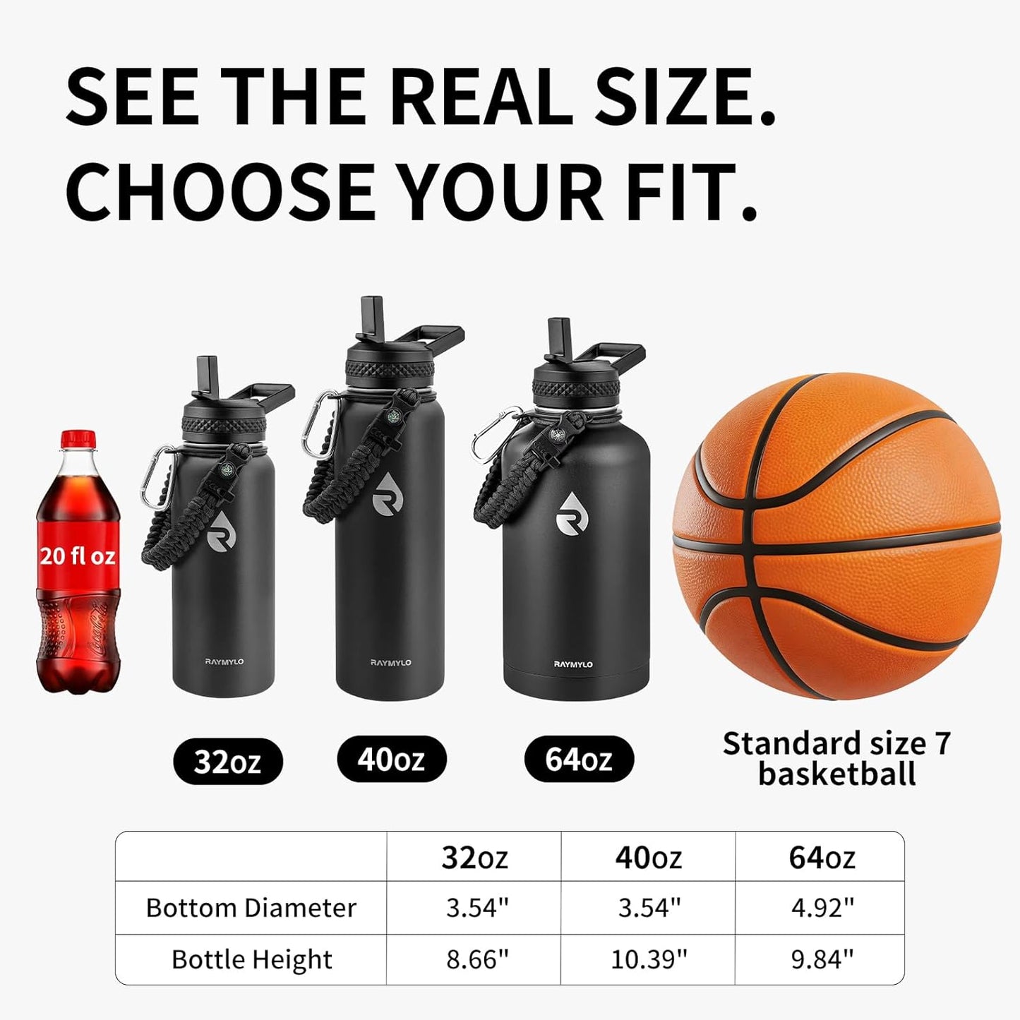 64 Oz Insulated Water Bottle | Triple-Wall Stainless Steel Half-Gallon Flask with Straw Lid & Handle