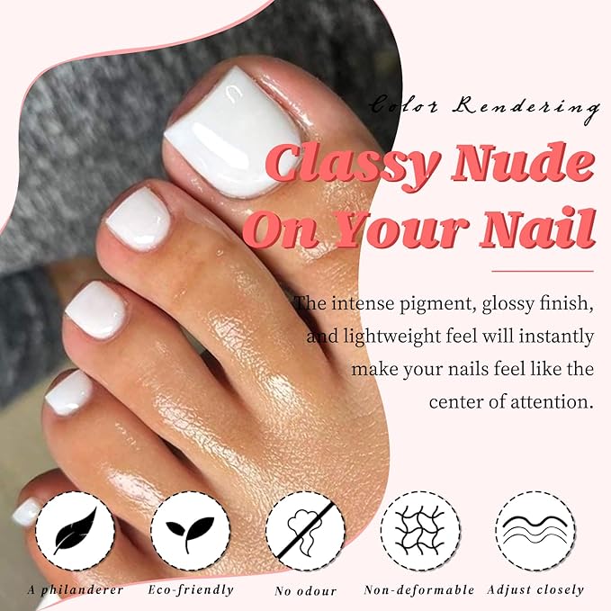 168pc Press on Toenails Women Fake Toe Nails with Glue Tabs, White Fake Toenails Press on Nails Short Square Acrylic Toe Nail Tips Glue on Toenails False Artificial Toe Nails Press ons