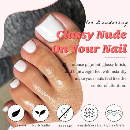 168pc Press on Toenails Women Fake Toe Nails with Glue Tabs, White Fake Toenails Press on Nails Short Square Acrylic Toe Nail Tips Glue on Toenails False Artificial Toe Nails Press ons
