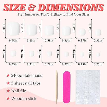 168pc Press on Toenails Women Fake Toe Nails with Glue Tabs, White Fake Toenails Press on Nails Short Square Acrylic Toe Nail Tips Glue on Toenails False Artificial Toe Nails Press ons