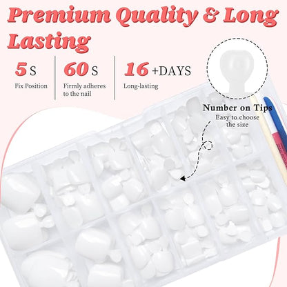 168pc Press on Toenails Women Fake Toe Nails with Glue Tabs, White Fake Toenails Press on Nails Short Square Acrylic Toe Nail Tips Glue on Toenails False Artificial Toe Nails Press ons