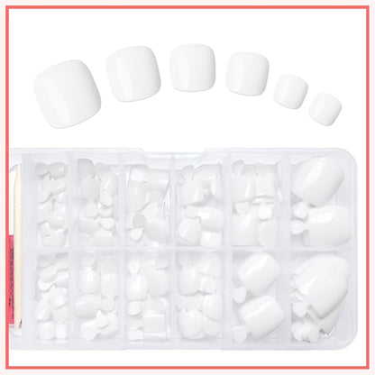 168pc Press on Toenails Women Fake Toe Nails with Glue Tabs, White Fake Toenails Press on Nails Short Square Acrylic Toe Nail Tips Glue on Toenails False Artificial Toe Nails Press ons