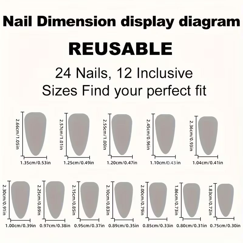 24pcs Pink Ombre Cat Eye Press-On Nails, Medium Almond Shape, Heart Design, Glossy Finish