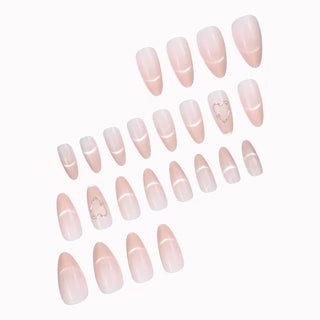 24pcs Pink Ombre Cat Eye Press-On Nails, Medium Almond Shape, Heart Design, Glossy Finish