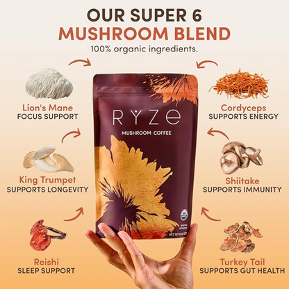 RYZE Organic Mushroom Coffee Medium Roast – 30 Servings