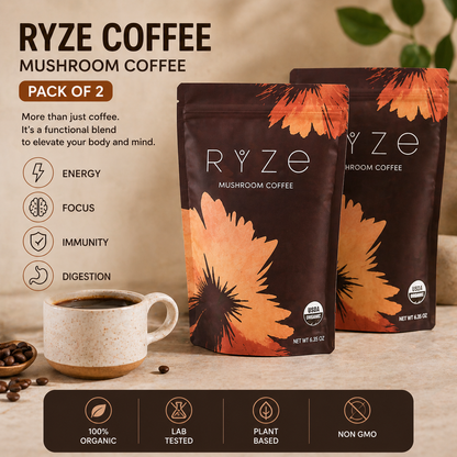 RYZE Organic Mushroom Coffee Medium Roast Pack of 2 | 60 Servings