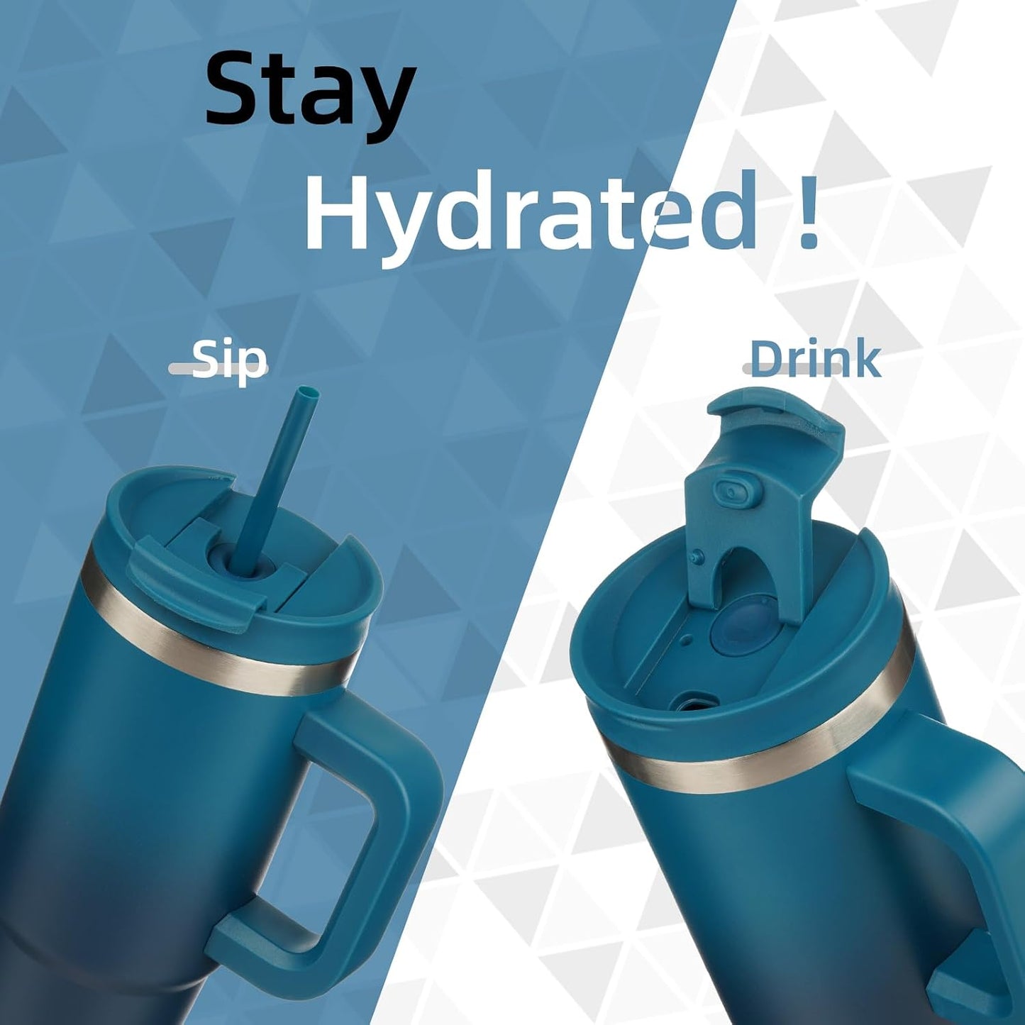 40 Oz Insulated Tumbler with Handle & Straw Lid | 1200ml Stainless Steel Travel Water Bottle