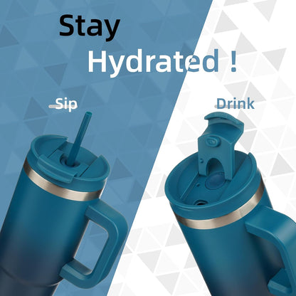 40 Oz Insulated Tumbler with Handle & Straw Lid | 1200ml Stainless Steel Travel Water Bottle