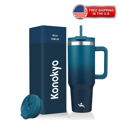 40 Oz Insulated Tumbler with Handle & Straw Lid | 1200ml Stainless Steel Travel Water Bottle