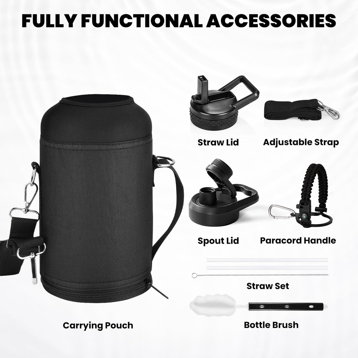 64 Oz Insulated Water Bottle | Triple-Wall Stainless Steel Half-Gallon Flask with Straw Lid & Handle
