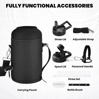 64 Oz Insulated Water Bottle | Triple-Wall Stainless Steel Half-Gallon Flask with Straw Lid & Handle