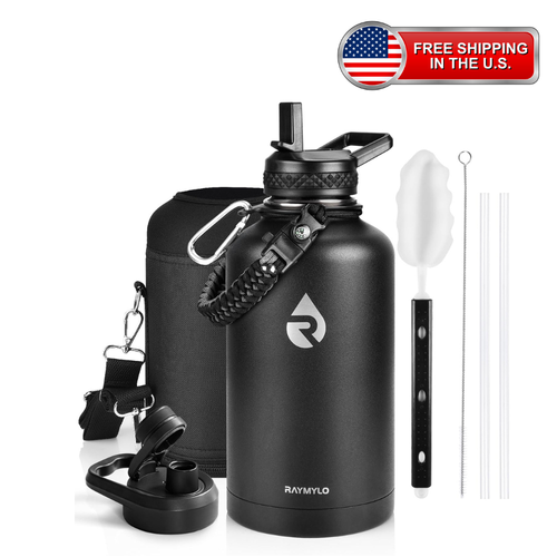 64 Oz Insulated Water Bottle | Triple-Wall Stainless Steel Half-Gallon Flask with Straw Lid & Handle