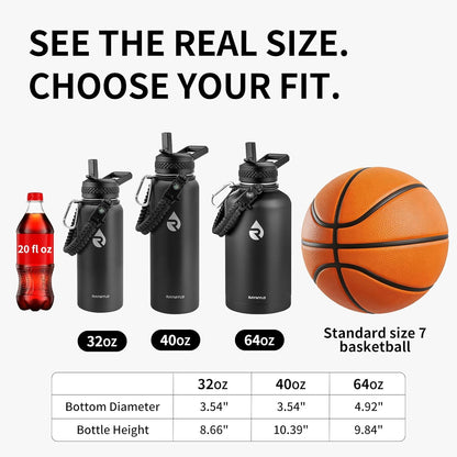 64 Oz Insulated Water Bottle | Triple-Wall Stainless Steel Half-Gallon Flask with Straw Lid & Handle