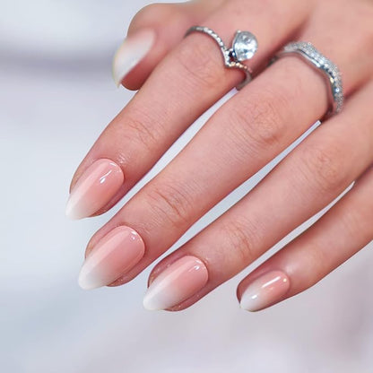 Almond Press On Nails Medium - Soft Gel Ombre Fake Nails with Nail Glue, Semi-Transparent Reusable Glue On Nails in 16 Sizes - 32PCS Stick On Nails Kit, Vanilla Cream Almond