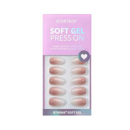 Almond Press On Nails Medium - Soft Gel Ombre Fake Nails with Nail Glue, Semi-Transparent Reusable Glue On Nails in 16 Sizes - 32PCS Stick On Nails Kit, Vanilla Cream Almond
