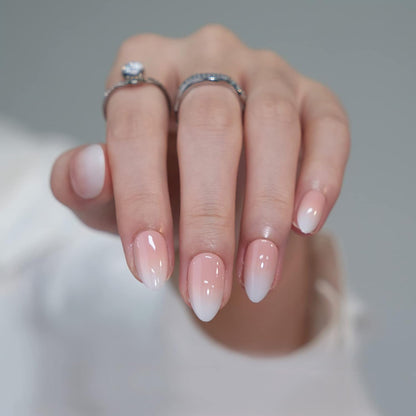 Almond Press On Nails Medium - Soft Gel Ombre Fake Nails with Nail Glue, Semi-Transparent Reusable Glue On Nails in 16 Sizes - 32PCS Stick On Nails Kit, Vanilla Cream Almond