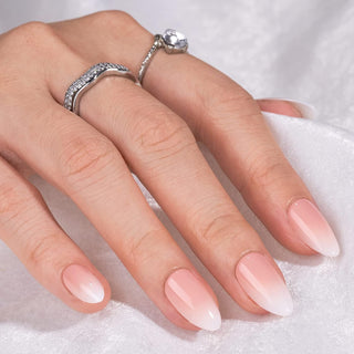Almond Press On Nails Medium - Soft Gel Ombre Fake Nails with Nail Glue, Semi-Transparent Reusable Glue On Nails in 16 Sizes - 32PCS Stick On Nails Kit, Vanilla Cream Almond