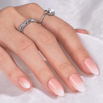 Almond Press On Nails Medium - Soft Gel Ombre Fake Nails with Nail Glue, Semi-Transparent Reusable Glue On Nails in 16 Sizes - 32PCS Stick On Nails Kit, Vanilla Cream Almond