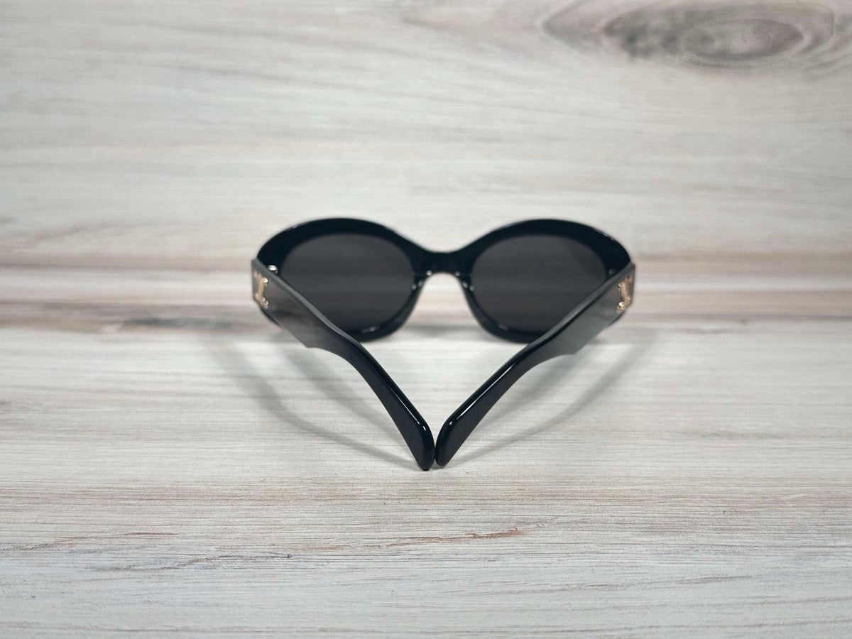 Celine CL40194U 01A Oval Sunglasses Black & Gold Gray Lens UV400 Made in Italy