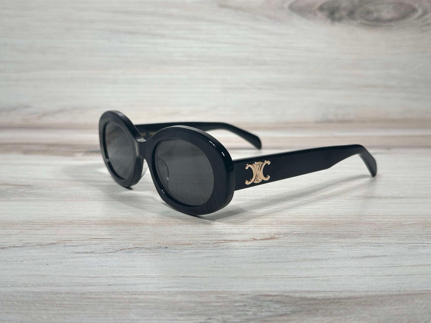 Celine CL40194U 01A Oval Sunglasses Black & Gold Gray Lens UV400 Made in Italy