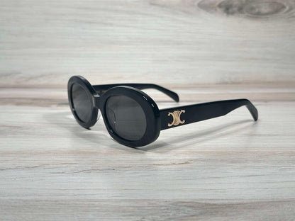 Celine CL40194U 01A Oval Sunglasses Black & Gold Gray Lens UV400 Made in Italy