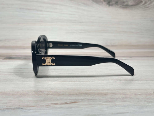 Celine CL40194U 01A Oval Sunglasses Black & Gold Gray Lens UV400 Made in Italy