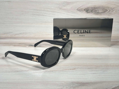 Celine CL40194U 01A Oval Sunglasses Black & Gold Gray Lens UV400 Made in Italy