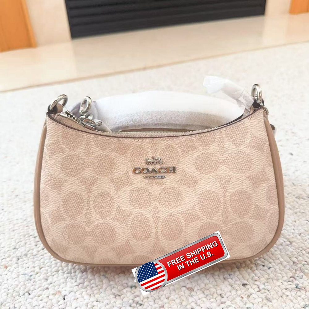 Coach Teri Mini Crossbody Bag CW323 Signature Coated Canvas Taupe Sand