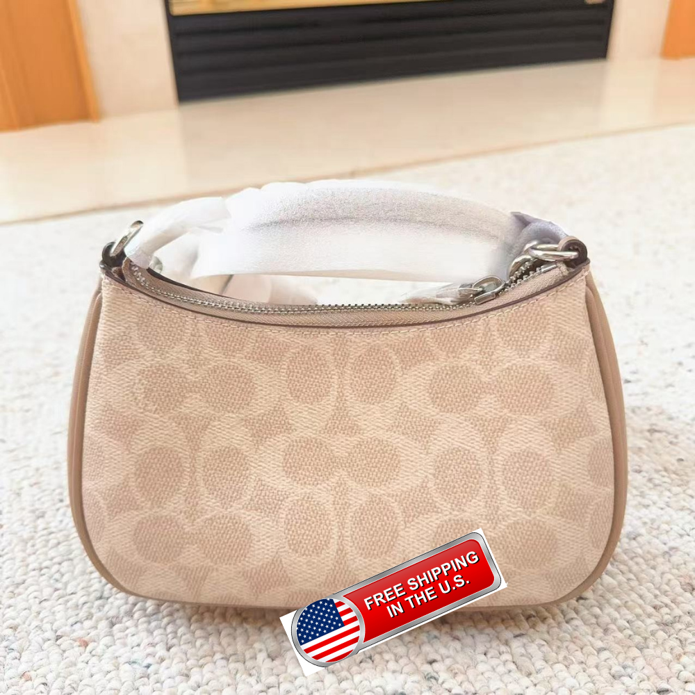 Coach Teri Mini Crossbody Bag CW323 Signature Coated Canvas Taupe Sand