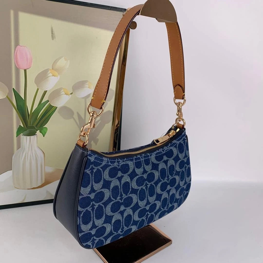 Coach Teri Shoulder Bag CAF82 Denim Natural Signature Canvas Handbag