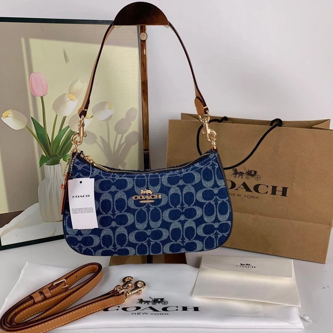 Coach Teri Shoulder Bag CAF82 Denim Natural Signature Canvas Handbag