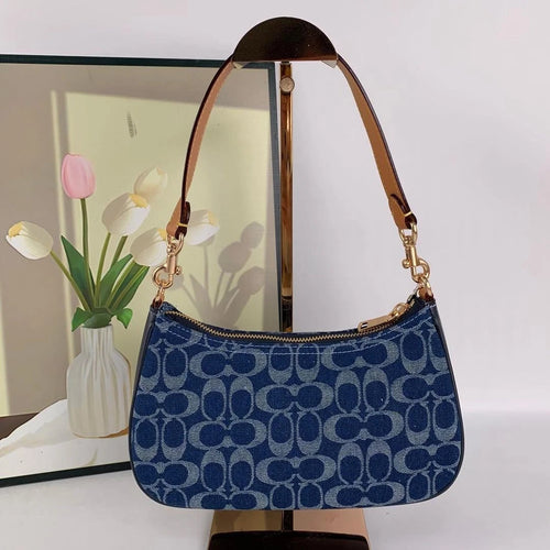 Coach Teri Shoulder Bag CAF82 Denim Natural Signature Canvas Handbag