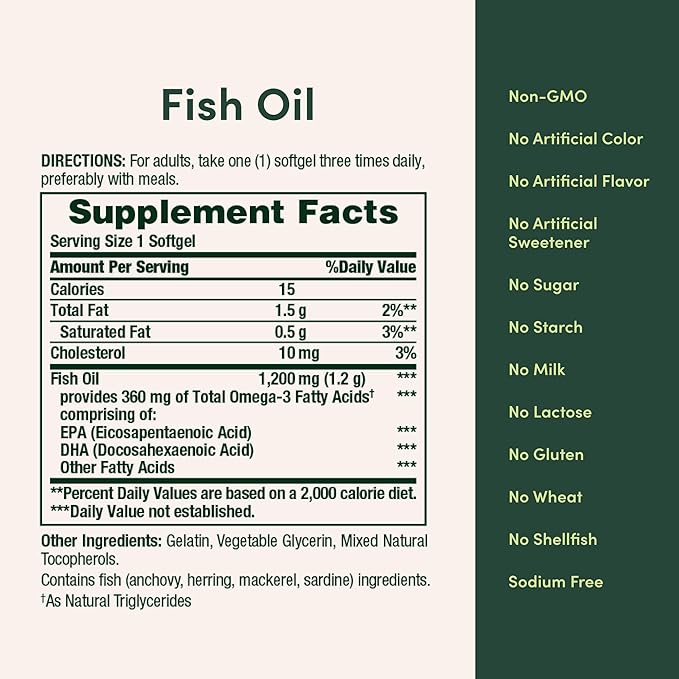 Omega-3 Fish Oil 1200mg Softgels | 360mg Omega-3 | 200 Count | Burpless Formula
