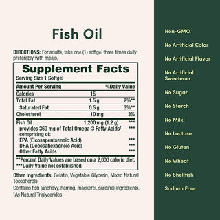 Omega-3 Fish Oil 1200mg Softgels | 360mg Omega-3 | 200 Count | Burpless Formula