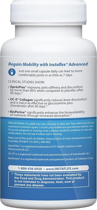 InstaFlex supplement bottle with blue text on a white background