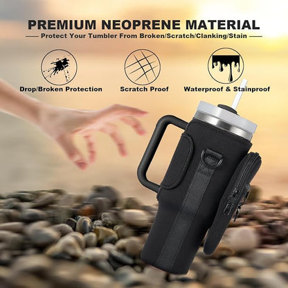 Insulated Water Bottle Carrier Bag with Phone Pocket | Adjustable Shoulder Strap & Cup Holder