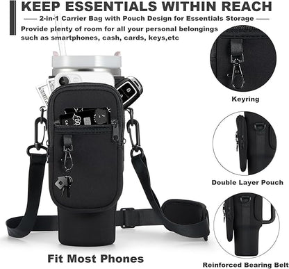 Insulated Water Bottle Carrier Bag with Phone Pocket | Adjustable Shoulder Strap & Cup Holder