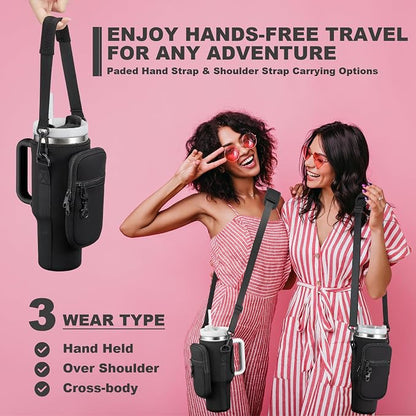 Insulated Water Bottle Carrier Bag with Phone Pocket | Adjustable Shoulder Strap & Cup Holder