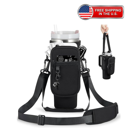 Insulated Water Bottle Carrier Bag with Phone Pocket | Adjustable Shoulder Strap & Cup Holder