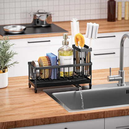 Kitchen Sink Sponge Holder with Brush Organizer | 304 Stainless Steel Sink Caddy