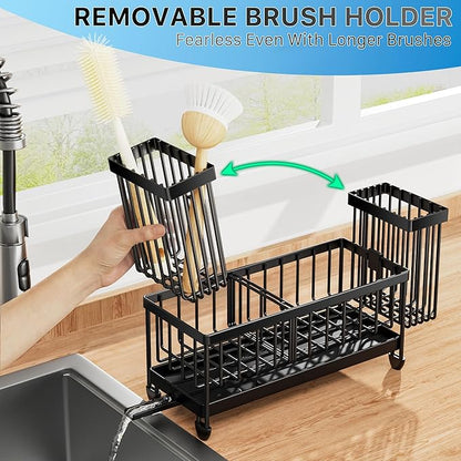 Kitchen Sink Sponge Holder with Brush Organizer | 304 Stainless Steel Sink Caddy