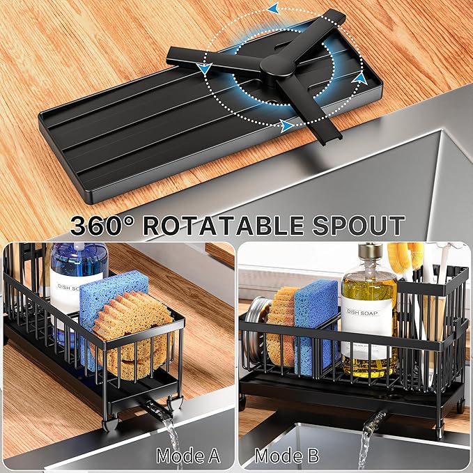 Kitchen Sink Sponge Holder with Brush Organizer | 304 Stainless Steel Sink Caddy