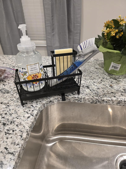 Kitchen Sink Sponge Holder with Brush Organizer | 304 Stainless Steel Sink Caddy