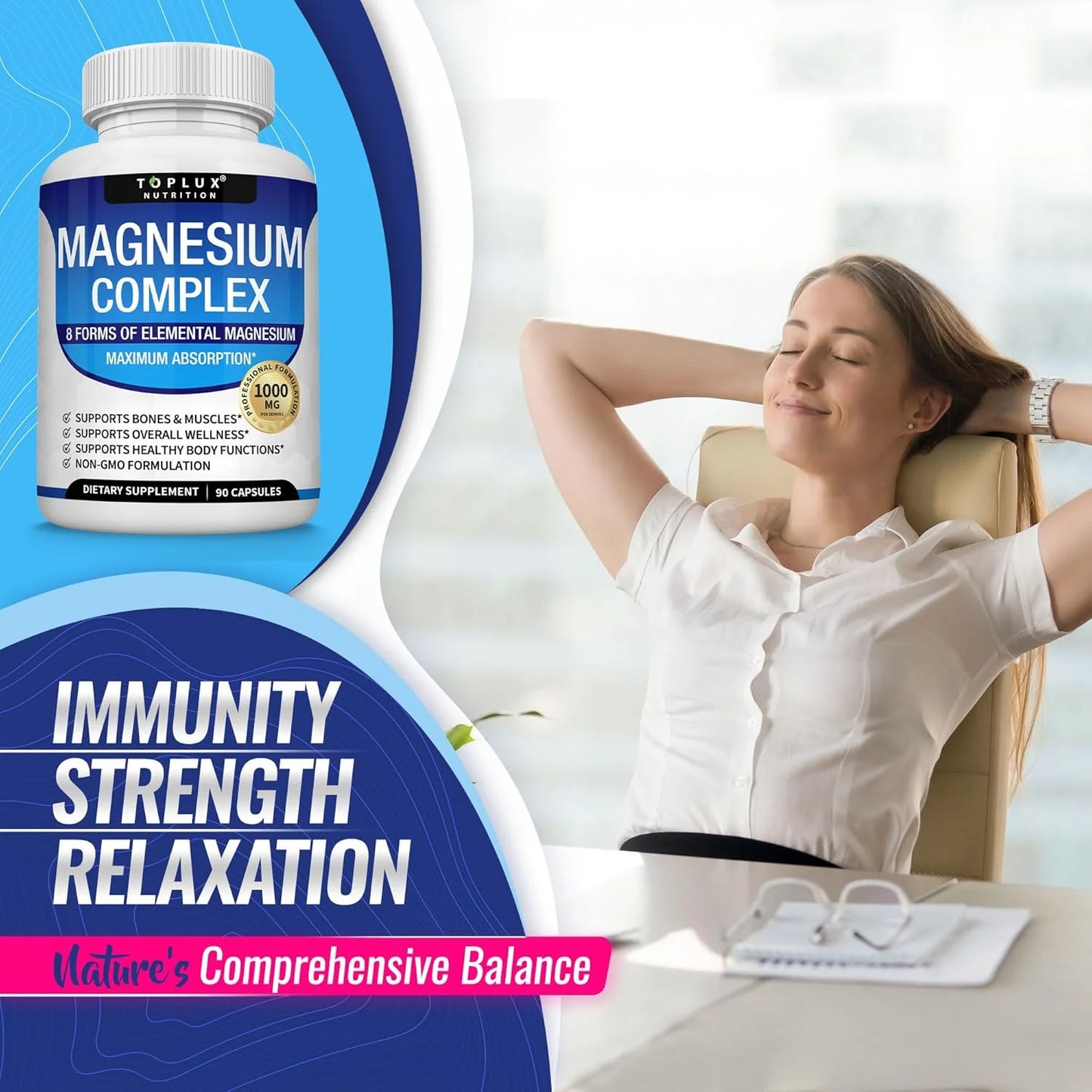 Magnesium Complex 1000mg – 90 Capsules | 8 Magnesium Forms