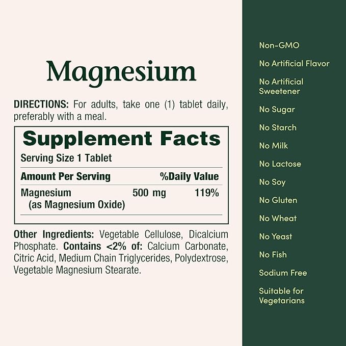 Nature's Bounty Magnesium 500mg Tablets – 200 Count | Daily Mineral Supplement