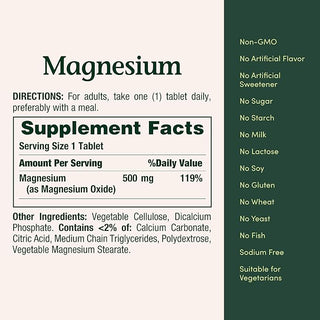 Nature's Bounty Magnesium 500mg Tablets – 200 Count | Daily Mineral Supplement