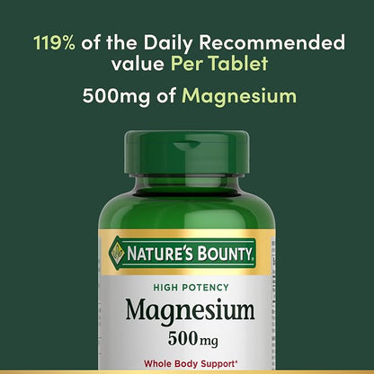 Nature's Bounty Magnesium 500mg Tablets – 200 Count | Daily Mineral Supplement