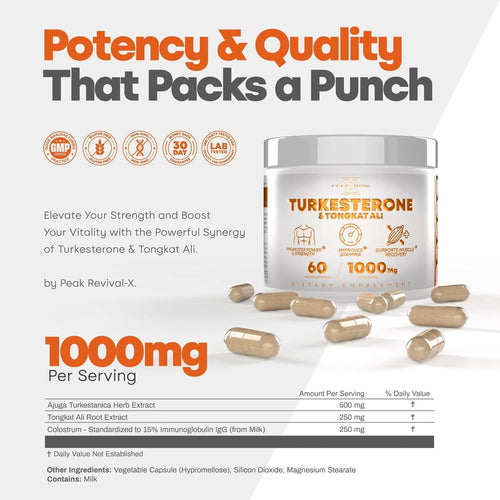 Peak Revival-X Turkesterone + Tongkat Ali Supplement – 60 Capsules