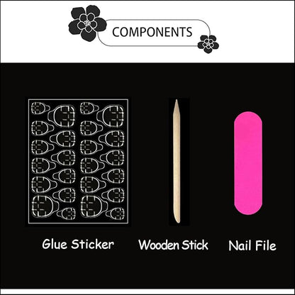 Press On Nails - Almond Fake Nails - French Tip False Nails Press ons - Medium Glue on Nails with Chrome Design - for Women Stick on Nail 24Pcs