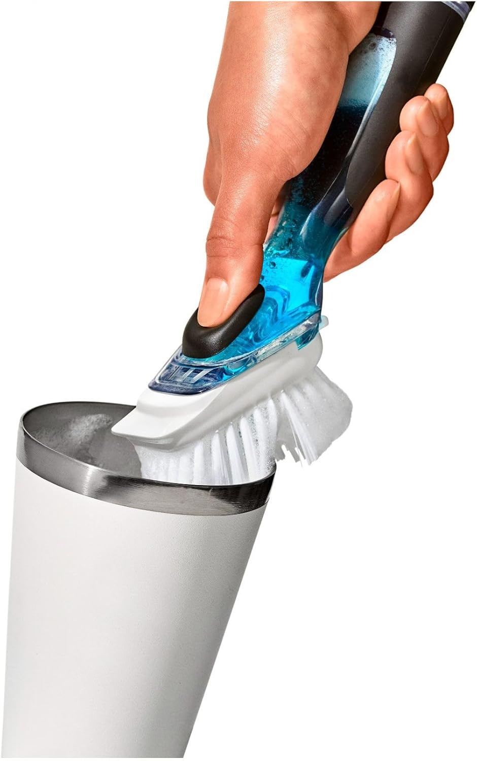 Soap Dispensing Dish Brush with Handle | Refillable Kitchen Scrub Brush
